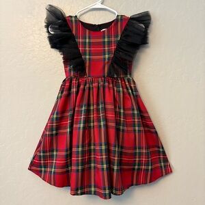 Trish scully milly red plaid dress with black tulle ruffles size 7